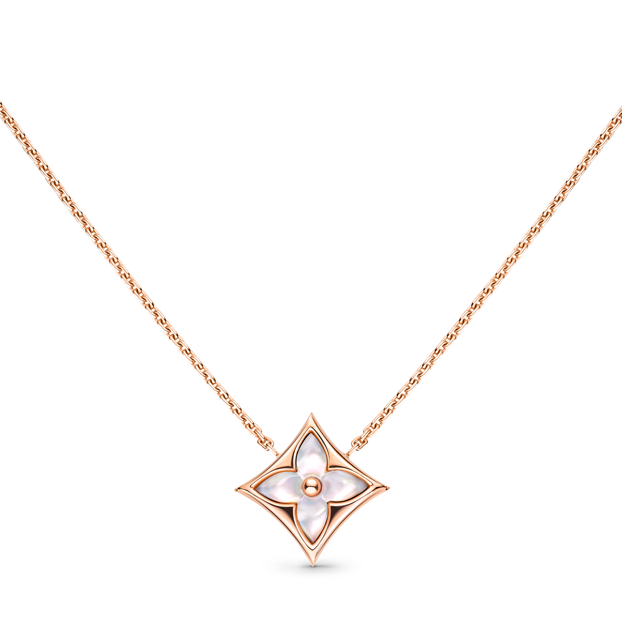 Color Blossom star pendant, pink gold and white mother-of-pearl